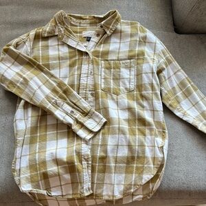 Yellow and White Plaid Button-Up Shirt